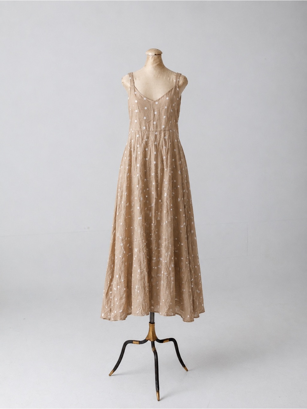 Beige Polka Dot Maxi Dress - Women